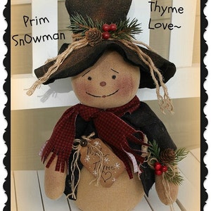 Primitive Snowman Pattern Winter Thyme Love Prim Snowman Instant Download Pattern