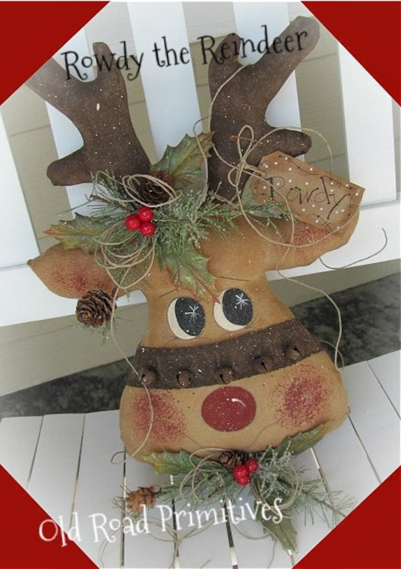 Primitive Reindeer Pattern Rowdy the Reindeer PDF Christmas Etsy