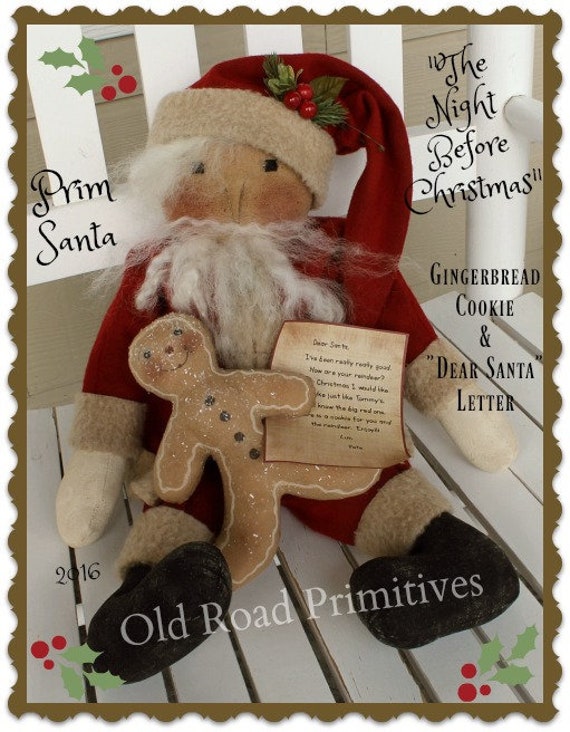 Primitive Santa Pattern The Night Before Christmas Santa Doll Instant Download PDF Santa Christmas Pattern