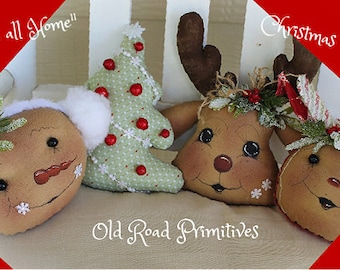 Primitive Snowman Ginger Christmas Pattern "The Gang's all Home" Christmas Ornies PDF Sewing Ornie Craft Pattern