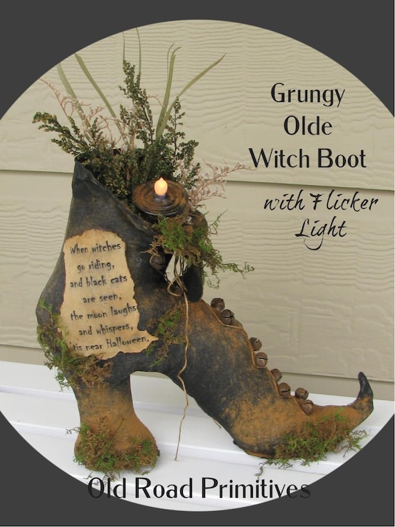 BEST SELLER Primitive Witch Boot Shoe Pattern Grungy Olde Witch Boot Instant Download PDF Halloween Pattern