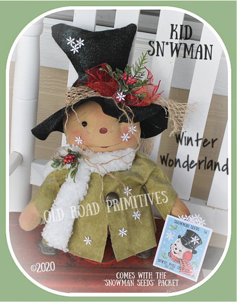 Primitive Snowman Doll Pattern Winter Wonderland Kid Snowman Instant ...