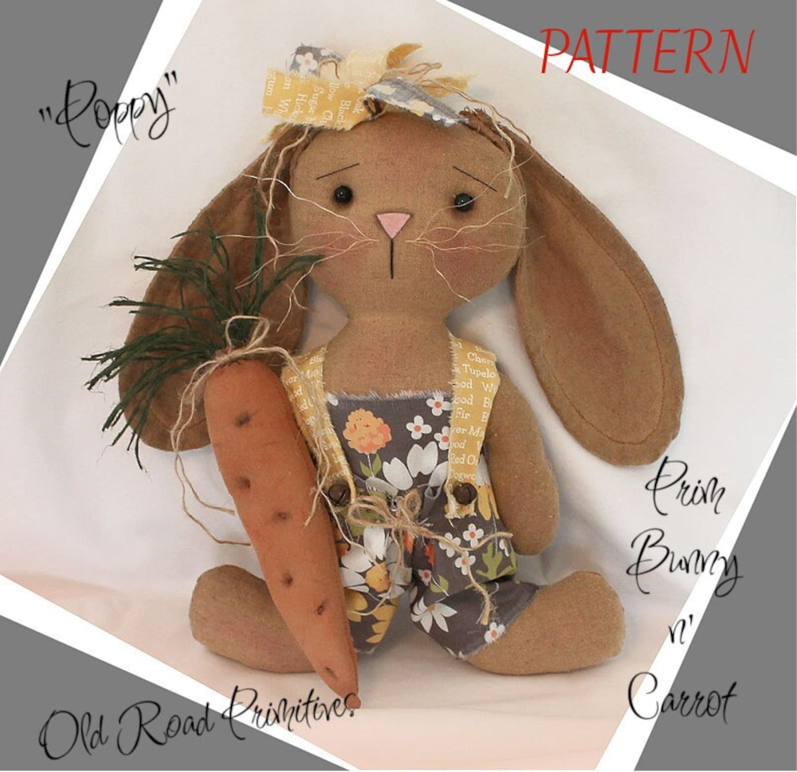 Primitive Bunny Rabbit Pattern "poppy" Prim Bunny N' Carrot PDF Sewing ...