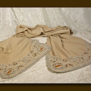 Antique Virgin Wool Beaded Shawl - Made in Austria c. 1920