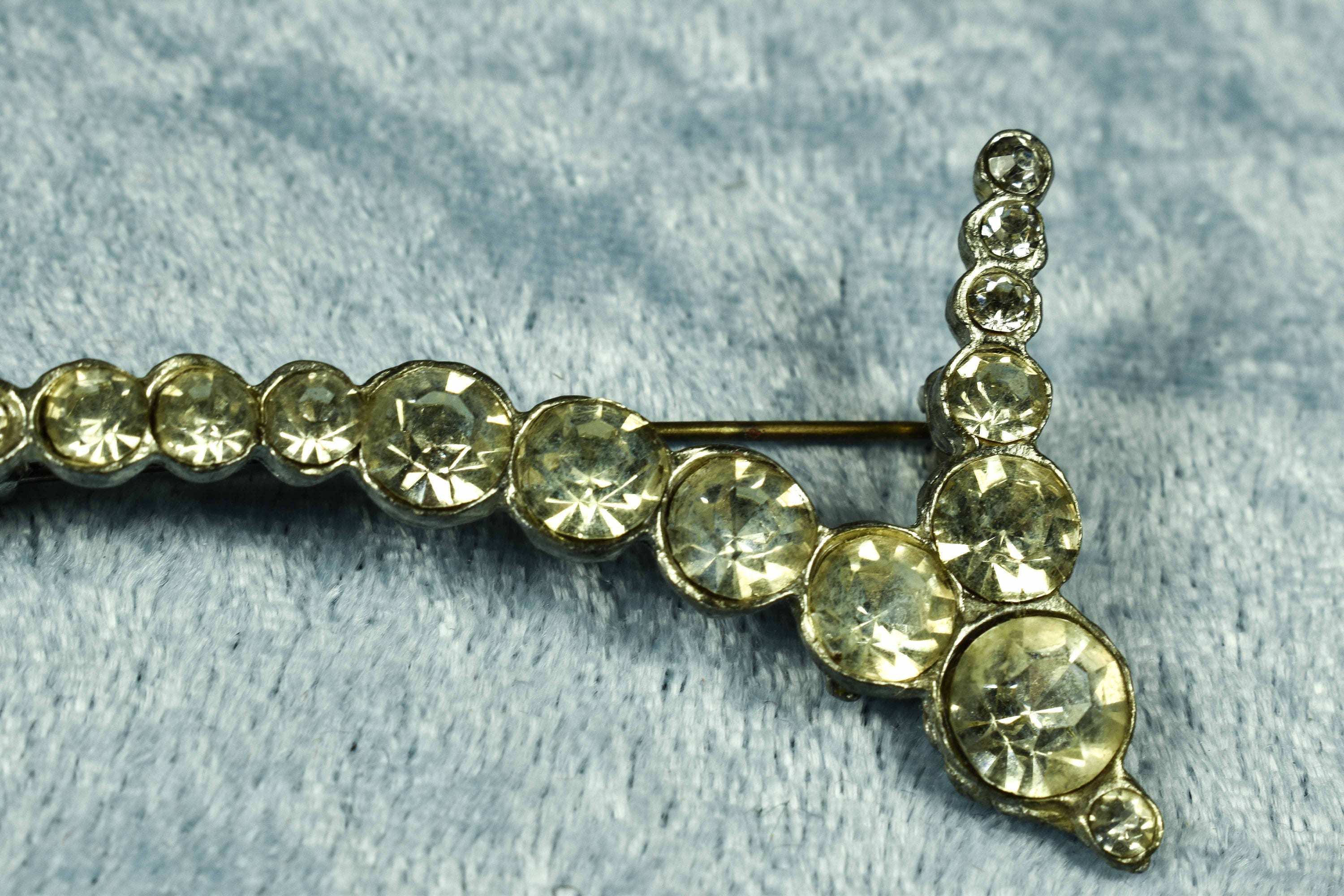 Clear Rhinestone Brooch Pin C. 1940's - Etsy