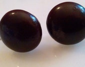 1940 39 S BROWN BAKELITE EARRINGS Delicious, Deep, Rich, Dark Chocolate Buttons. Smooth Sleek. Silver Tone Setting. Screw Backs. Excellent