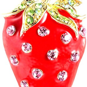 RHINESTONE STRAWBERRY BROOCH So Delicious Food & Drink, Fruit, Motif Luscious Strawberry Sweetly Enameled Sparkling Crystals Yummy image 2