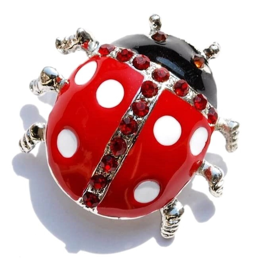 LUCKY LADYBUG BROOCH Rich Red & Black Enamel/rhinestone