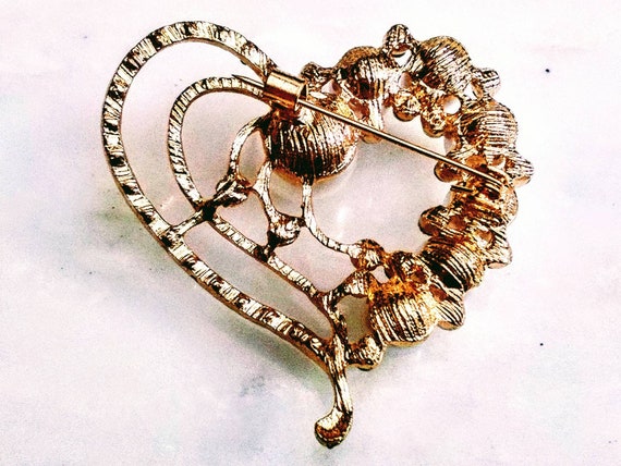 CRYSTAL & PEARL HEART Brooch, Pin, Accessory! Int… - image 5