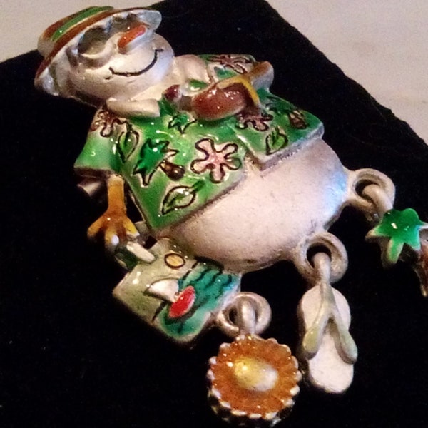 1970'S A J M C TROPICAL SNOWMAN BROOCH! Amazing Figural, Tremblers, Pin/Accessory! So Adorable! What A Fantastic Outfit!Silver Tone Setting.