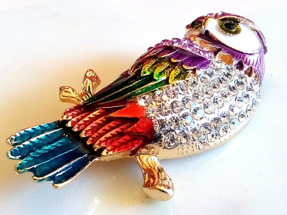 ENAMELED OWL BROOCH! Adorable! Wise Figural, Anim… - image 8