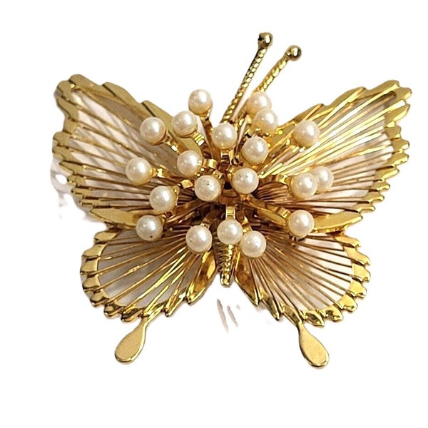 1950'S MONET BUTTERFLY BROOCH! Fabulous Designer Jewelry!  Signed Figural, Insect, Pin/Accessory. Winged Beauty! Gold Tone Filigree Setting.