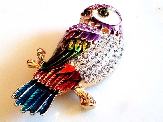 ENAMELED OWL BROOCH! Adorable! Wise Figural, Anim… - image 2