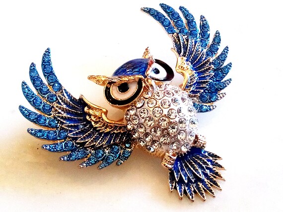 RHINESTONE OWL BROOCH! Enameled Wise Figural, Ani… - image 6