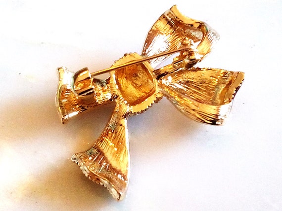 ENAMELED BOW BROOCH! Beautiful Red With White Pol… - image 5