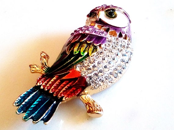 ENAMELED OWL BROOCH! Adorable! Wise Figural, Anim… - image 3