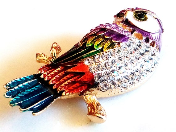 ENAMELED OWL BROOCH! Adorable! Wise Figural, Anim… - image 7