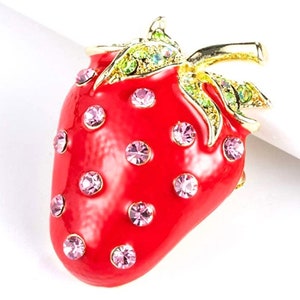 RHINESTONE STRAWBERRY BROOCH So Delicious Food & Drink, Fruit, Motif Luscious Strawberry Sweetly Enameled Sparkling Crystals Yummy image 4