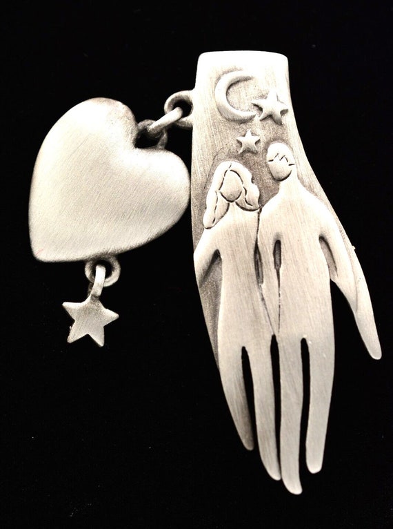 AJC VALENTINE COUPLE. Signed. Hand in Hand Brooch!