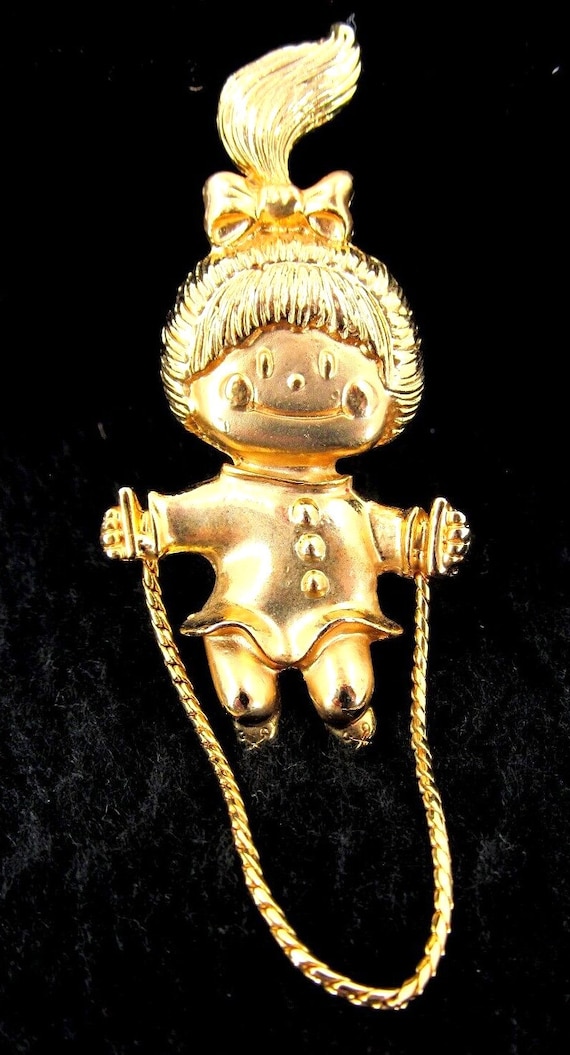 AJC LITTLE GIRL Brooch! Signed Rope Skipping Pin/A