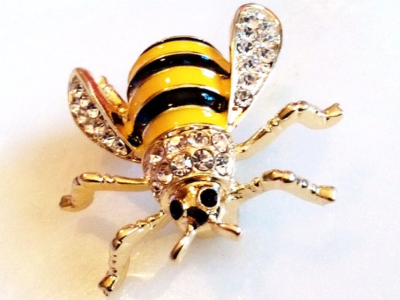 RHINESTONE BEE BROOCH! Adorable Figural Pin/Acces… - image 6