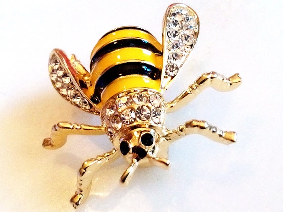 RHINESTONE BEE BROOCH! Adorable Figural Pin/Acces… - image 5