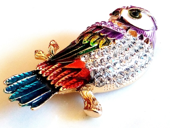 ENAMELED OWL BROOCH! Adorable! Wise Figural, Anim… - image 1