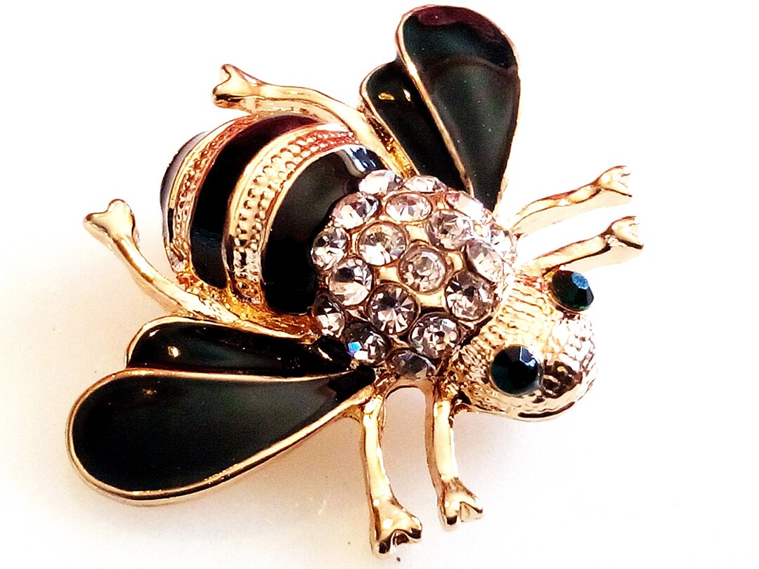 Broche Abeille Strass Or Et Noir - 40 Mm, Métal Et Strass, Neuf Avec étiquettes, Bijou Fantaisie Animalier