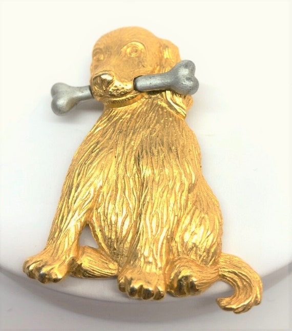 1970'S JJ DOG BROOCH! Signed Cute Puppy Pin Access