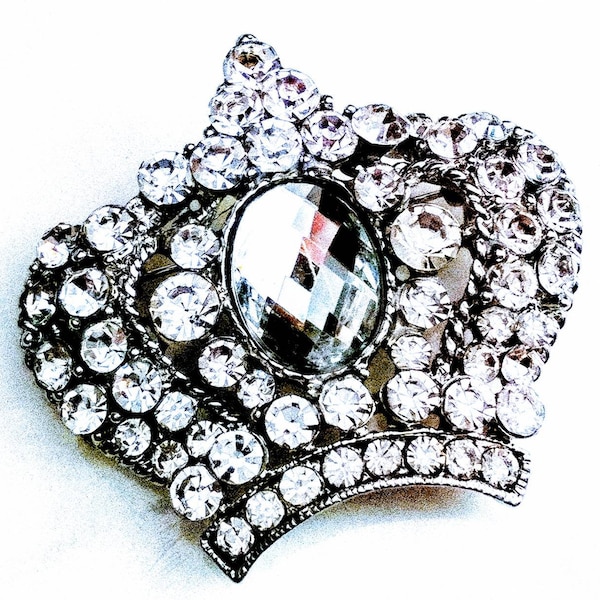 ROYAL CROWN BROOCH! Gorgeous Regal Pin Accessory! Amazing High Quality, Finely Faceted, Clear Diamante Crystals! Mint Silver Plated Setting.