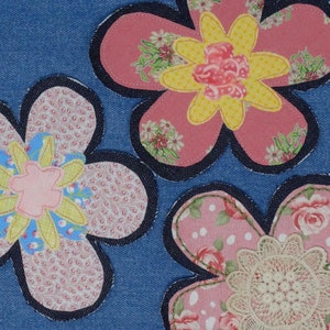 Handmade Fabric Flower Patch: Sew-On Upcycled Denim Applique