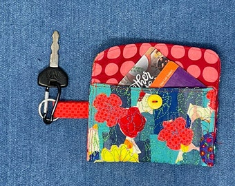 Handmade Card Holder Scrappy Coin Purse Gift Card Holder Gift for Friend, Gift for Her Embroidered Card Case