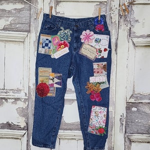 Made to Order Custom Patched Denim Patched Jeans Reworked Vintage Jeans with Patches Redone Jeans Boyfriend Jeans Lee Jeans