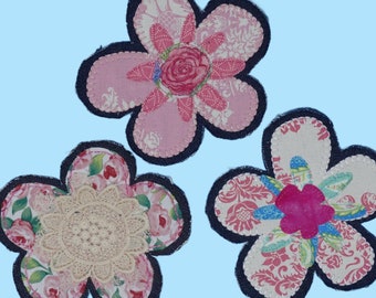 Handmade Cotton Flower Patches: Upcycled Denim Applique
