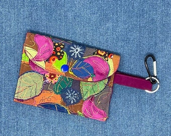 Handmade Card Holder Scrappy Coin Purse Gift Card Holder Gift for Friend, Gift for Her Embroidered Card Case