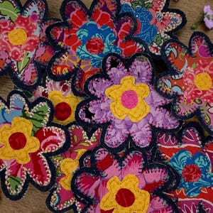 Bright Medium fabric flower Applique 3-pack-Pastel - Scrap flowers for Visible Mending, Slow Stitch, Gifts