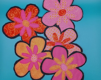 Handmade Flower Patches, Boho Flowers, Denim Patches, Sew on Patches, Jean Patches, 70's Flowers, Applique Patches