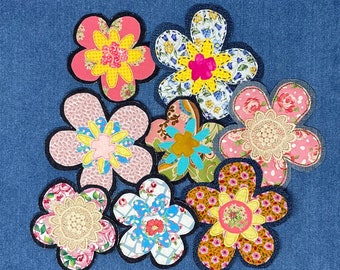 Handmade Flower Patches, Boho Flowers, Denim Patches, Sew on Patches, Jean Patches, 70's Flowers, Applique Patches