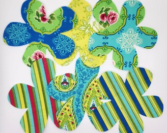 12 Flower Patches Jean Patches Die Cut Fusible Fabric Flower Cutouts Quilt Flowers