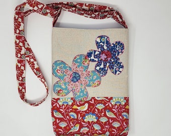 Country Flowers Crossbody Bag Handmade Fabric Shoulder Purse Floral Appliqued handmade Purse Gift for Friend Gift for Mom