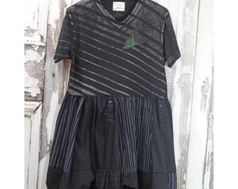 Upcycled Clothing Women's Black Dress Mori Girl Style Tunic Dress Eco Fashion Upcycled Dress Recycled Reused Repurposed Dress
