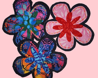 Handmade Batik Flower Patches Boho Jean Patches 70's Denim Patches Sew-On Applique Flower Patches