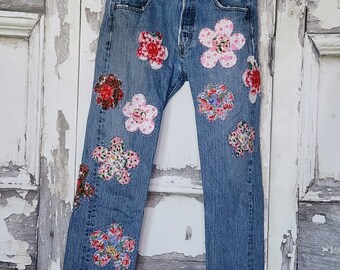 Size 33"x 30", Boyfriend patched Jeans, Funky Patched Jeans