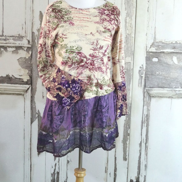 Purple Bohemian Plus Size Eco Clothing Loose Fit Knit Tunic Dress Boho Chic Women's Fashion Upcycled Recycled Xlarge