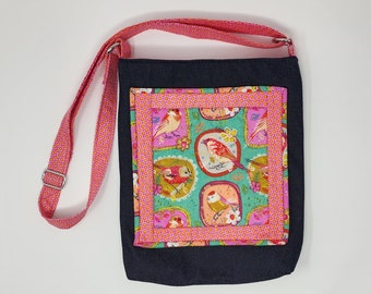 Colorful Bird Purse Crossbody Bag Small Handmade Bag Fabric Shoulder Bag Hippy Bag Small Fabric Handbag Gift for Friend