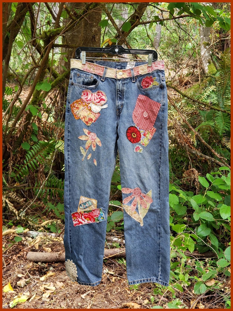 Upcycled jeans / Patched Denim / Boho Jeans / Junk Gypsy / Etsy
