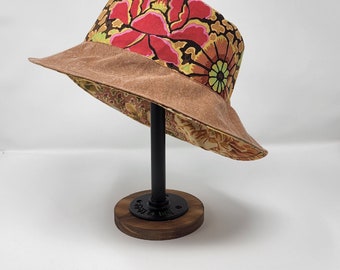 Brown bucket hat, garden hat, eco fashion, woman's hat, reversible bucket hat, kaffe fasset fabric hat, sustainable fashion, boho fashion