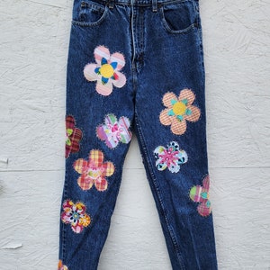 Made to Order Custom Patched Jeans, Jordache Brand Jeans, Patched Denim Jeans, Redone Jeans, Fabric Patches