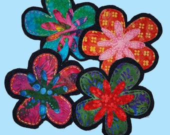 Handmade Batik Flower Patches Boho Jean Patches 70's Denim Patches Sew-On Applique Flower Patches