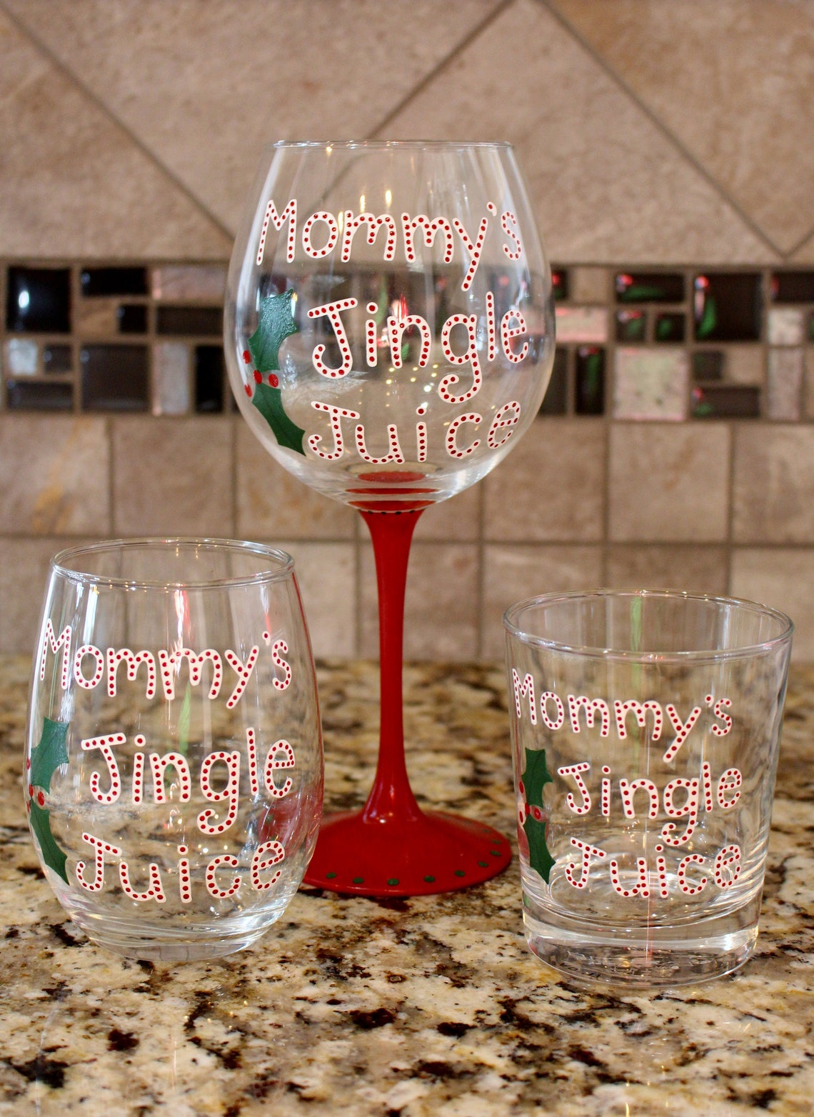 Mommy's Jingle Juice Glass Red Wine Stemless or Rocks Etsy
